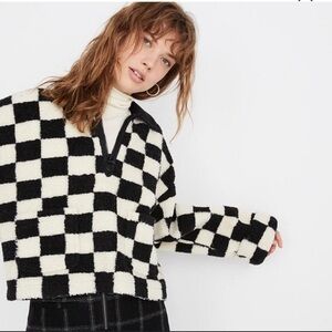 Madewell Checkered Black and White Teddy Jacket Pullover Women’s Small